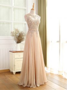 Nice Chiffon Scoop Sleeveless Zipper Beading and Appliques in Champagne