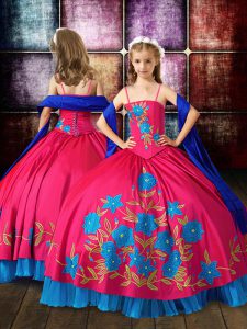 Floor Length Ball Gowns Sleeveless Hot Pink Child Pageant Dress Lace Up
