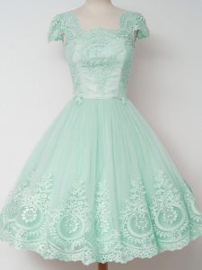 Luxury Knee Length A-line Cap Sleeves Apple Green Wedding Party Dress Zipper