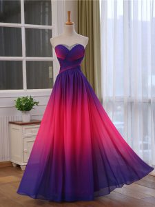 Exquisite Multi-color Empire Sweetheart Sleeveless Chiffon and Printed Floor Length Lace Up Beading and Ruching Prom Dre