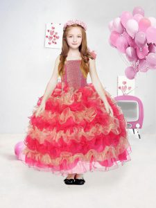 Multi-color Little Girl Pageant Gowns Wedding Party with Ruffles and Ruffled Layers and Sequins Straps Sleeveless Lace U