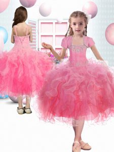 Multi-color Little Girl Pageant Gowns For with Beading and Ruffles Straps Sleeveless Lace Up