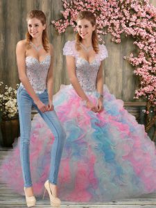 Exquisite Sleeveless Beading and Ruffles Lace Up Quinceanera Dress