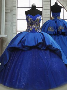 Attractive Ball Gowns Sleeveless Royal Blue Vestidos de Quinceanera Sweep Train Lace Up