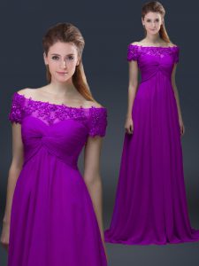 Low Price Floor Length Empire Short Sleeves Purple Mother Dresses Lace Up