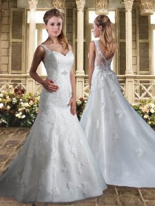 White Sleeveless Lace Clasp Handle Wedding Dresses