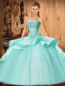 Custom Made Apple Green Sweetheart Lace Up Beading and Embroidery Sweet 16 Quinceanera Dress Court Train Sleeveless