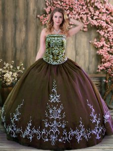 Excellent Floor Length Brown Sweet 16 Quinceanera Dress Strapless Sleeveless Lace Up