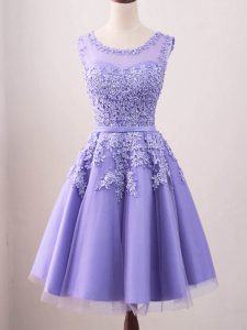 Lavender Sleeveless Tulle Lace Up Damas Dress for Prom and Party and Wedding Party