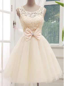 Customized Knee Length A-line Sleeveless Champagne Wedding Guest Dresses Lace Up