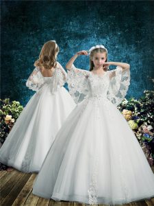 Gorgeous Scoop Half Sleeves Tulle Toddler Flower Girl Dress Lace Lace Up