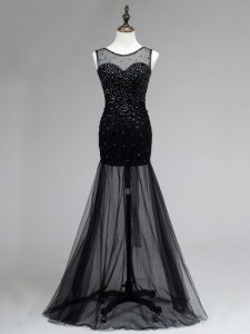 Sleeveless Floor Length Beading Backless Prom Evening Gown with Black