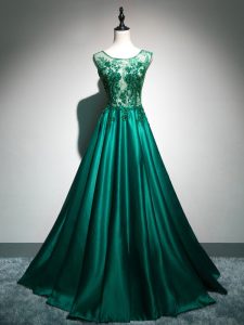 Glittering Elastic Woven Satin Sleeveless Homecoming Dress Brush Train and Beading and Lace and Appliques and Embroidery