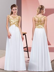 Floor Length White Dress for Prom Scoop Sleeveless Zipper