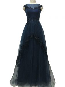 Navy Blue Bateau Neckline Lace and Appliques Mother of the Bride Dress Sleeveless Zipper