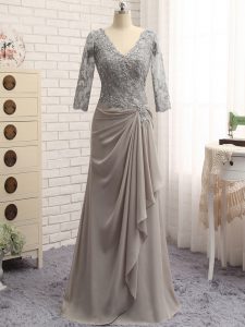 Eye-catching Long Sleeves Zipper Floor Length Lace and Appliques Mother Dresses