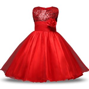 Scoop Sleeveless Organza and Sequined Toddler Flower Girl Dress Bowknot and Belt and Hand Made Flower Zipper
