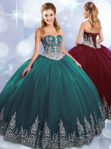 High End Dark Green Lace Up Sweetheart Beading and Embroidery Sweet 16 Dresses Taffeta Sleeveless