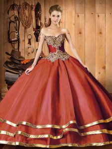 Rust Red Ball Gowns Beading and Ruffled Layers 15 Quinceanera Dress Lace Up Organza Long Sleeves