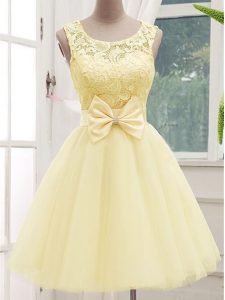 Scoop Sleeveless Tulle Quinceanera Court of Honor Dress Lace and Bowknot Lace Up