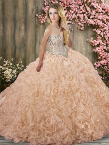 Champagne Sweetheart Lace Up Beading Quinceanera Gowns Brush Train Sleeveless
