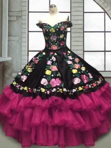 Pretty Multi-color Organza and Taffeta Lace Up Off The Shoulder Sleeveless Floor Length Ball Gown Prom Dress Embroidery 