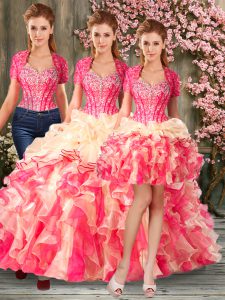 Enchanting Multi-color Ball Gowns Beading and Ruffles Sweet 16 Dress Lace Up Organza Sleeveless Floor Length