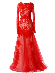 Popular Red Zipper Scalloped Beading and Lace Juniors Evening Dress Tulle Sleeveless