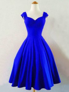 High Class Royal Blue Lace Up Quinceanera Dama Dress Ruching Sleeveless Knee Length
