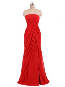 Custom Design Red Sleeveless Ruching Floor Length Bridesmaid Dress