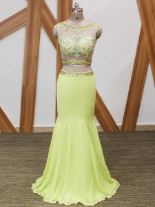Yellow Green Two Pieces Scoop Sleeveless Chiffon Floor Length Zipper Beading and Lace and Appliques Dress Like A Star