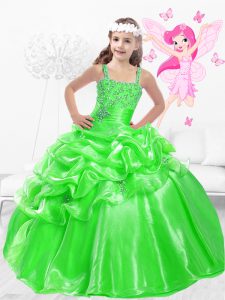 Simple Green Kids Pageant Dress Party and Wedding Party with Beading and Pick Ups Straps Sleeveless Side Zipper