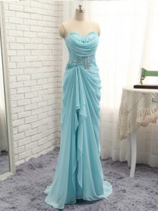 Elegant Floor Length Empire Sleeveless Baby Blue Prom Party Dress Zipper