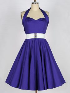 Purple Taffeta Lace Up Quinceanera Court of Honor Dress Sleeveless Mini Length Ruching