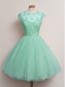 Fashionable Tulle Cap Sleeves Knee Length Wedding Party Dress and Lace