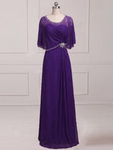 Top Selling Purple Empire Lace Scoop Sleeveless Beading and Appliques Floor Length Zipper Mother of Groom Dress
