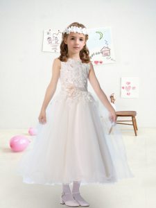 White Sleeveless Tulle Zipper Toddler Flower Girl Dress for Wedding Party
