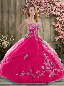 Hot Pink Sweetheart Neckline Beading and Embroidery and Pick Ups Quinceanera Gown Sleeveless Zipper
