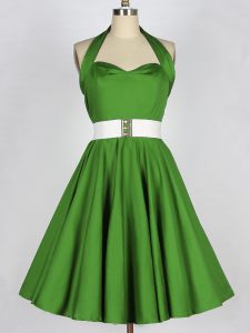 Trendy Green Lace Up Halter Top Belt Quinceanera Court of Honor Dress Taffeta Sleeveless