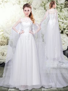 Superior Sleeveless Watteau Train Lace Up Lace Wedding Dresses