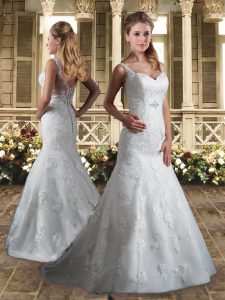 Fabulous Straps Sleeveless Brush Train Clasp Handle Wedding Dresses White Tulle