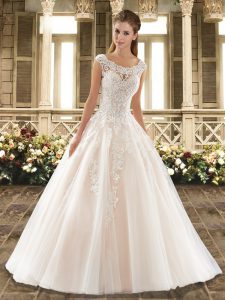 Latest Organza Cap Sleeves Floor Length Bridal Gown and Appliques and Embroidery