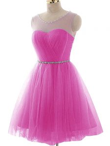 Scoop Sleeveless Tulle Beading and Ruching Lace Up