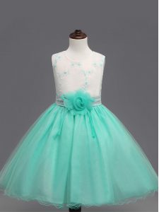 Knee Length Ball Gowns Sleeveless Apple Green Little Girl Pageant Dress Zipper