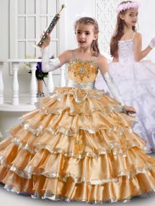 Classical Orange Ball Gowns Beading and Ruffled Layers Little Girls Pageant Dress Wholesale Lace Up Organza Sleeveless F