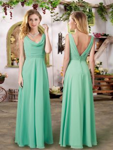 Sleeveless Floor Length Ruching Zipper Wedding Party Dress with Turquoise