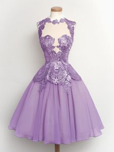 Lavender Chiffon Lace Up Quinceanera Dama Dress Sleeveless Knee Length Lace
