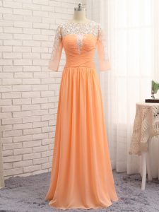 Inexpensive Floor Length Empire Long Sleeves Orange Formal Dresses Zipper
