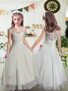 White Sleeveless Floor Length Lace Clasp Handle Flower Girl Dresses for Less