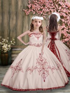 Fancy White Lace Up Child Pageant Dress Embroidery Sleeveless Floor Length